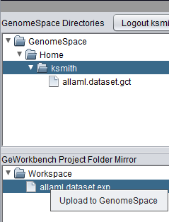 GenomeSpace Upload Menu.png