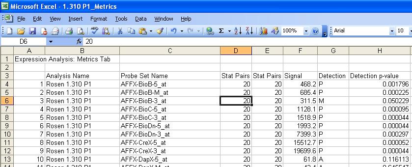 Initial spreadsheet file